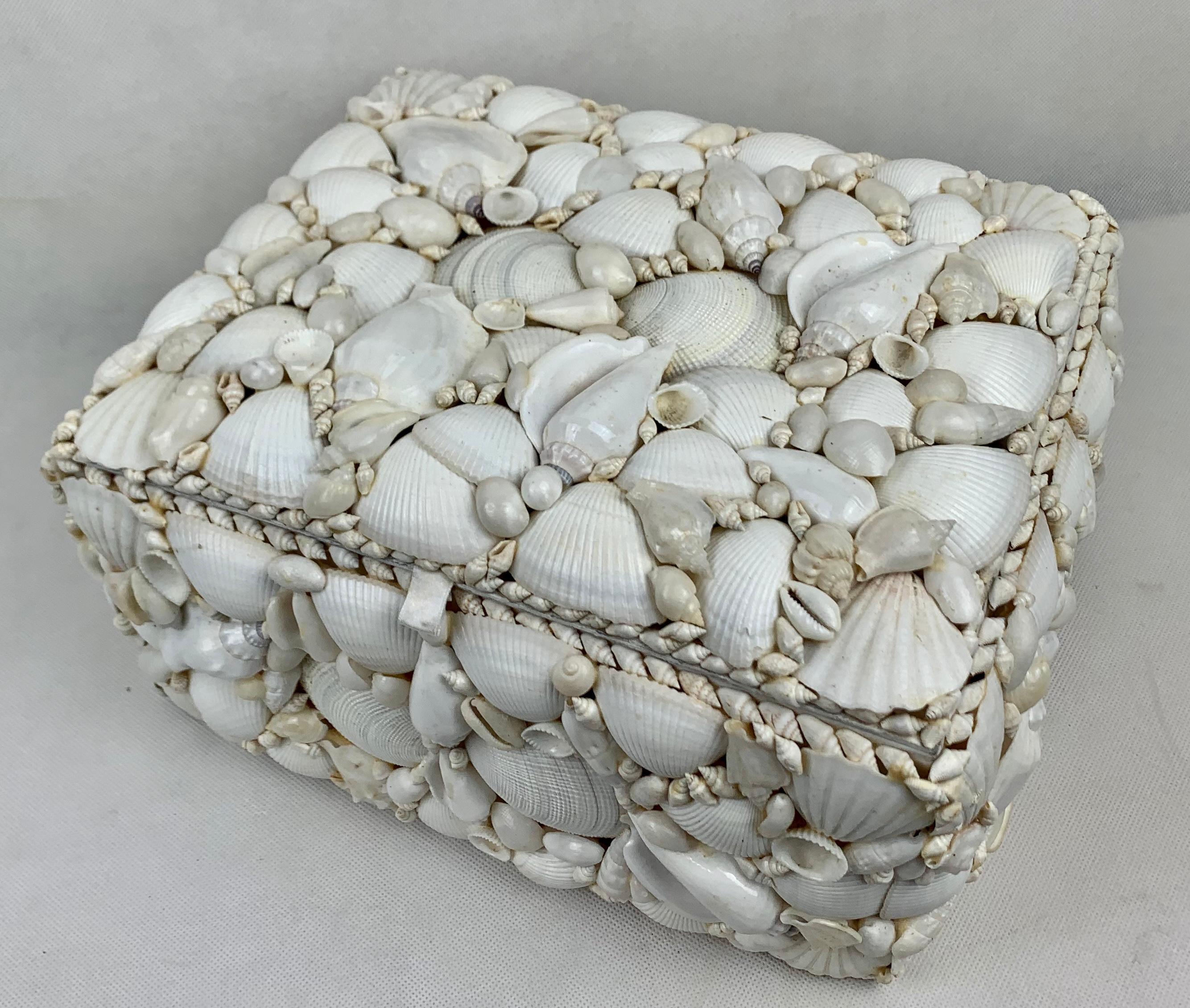 Victorian Large Natural White Shell Encrusted Hinged Box