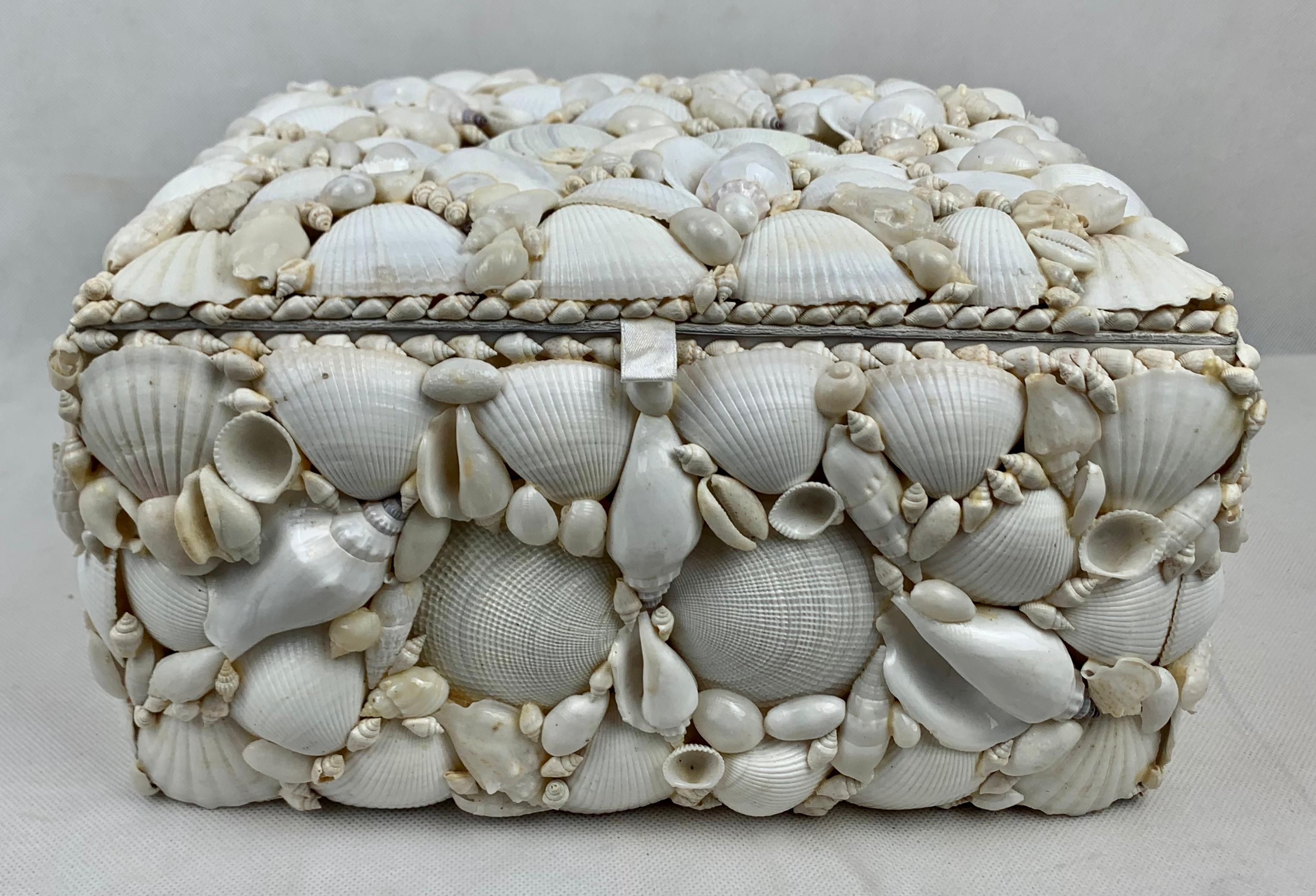 Hand-Crafted Large Natural White Shell Encrusted Hinged Box