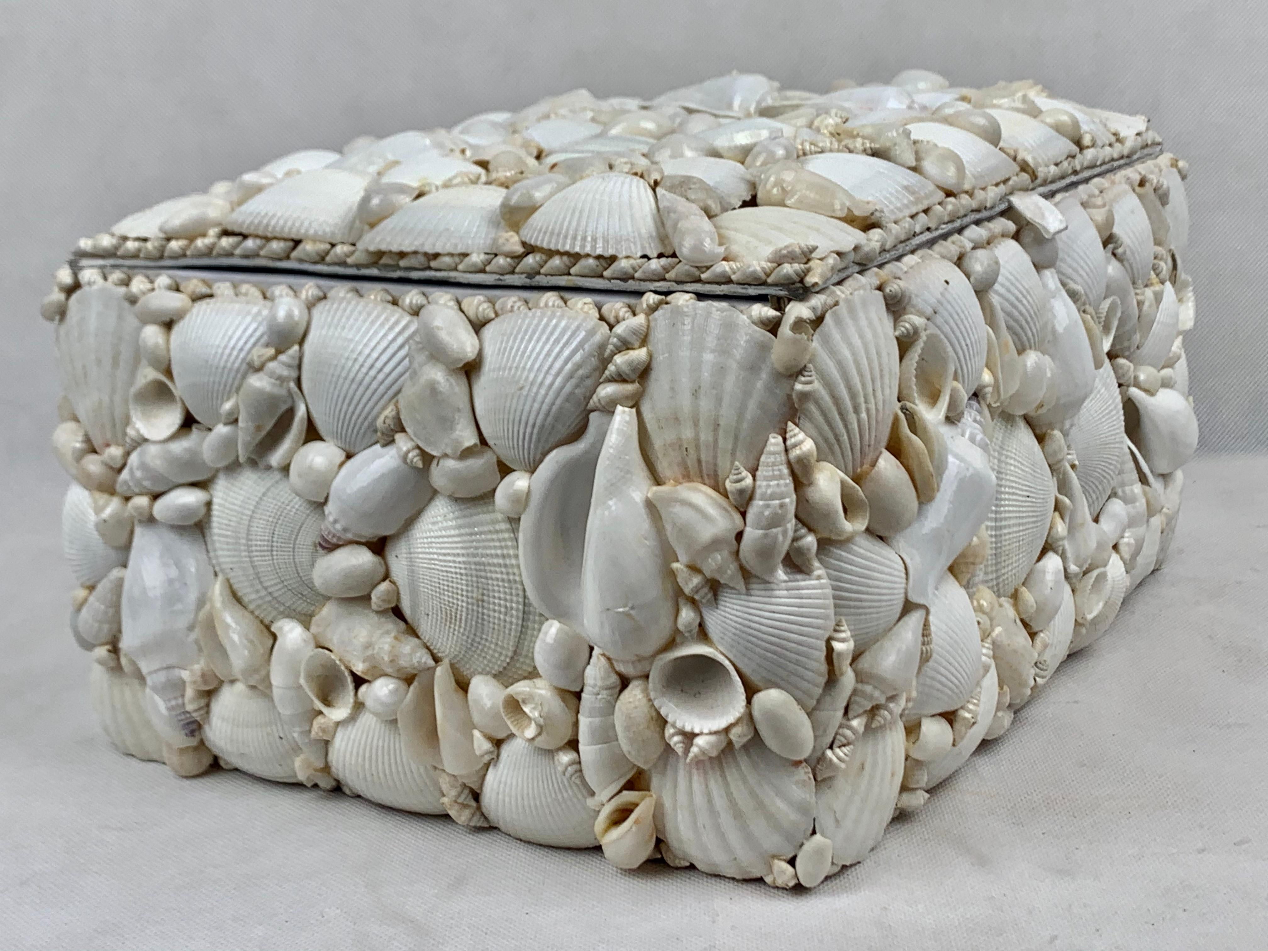 Large Natural White Shell Encrusted Hinged Box In Good Condition In West Palm Beach, FL