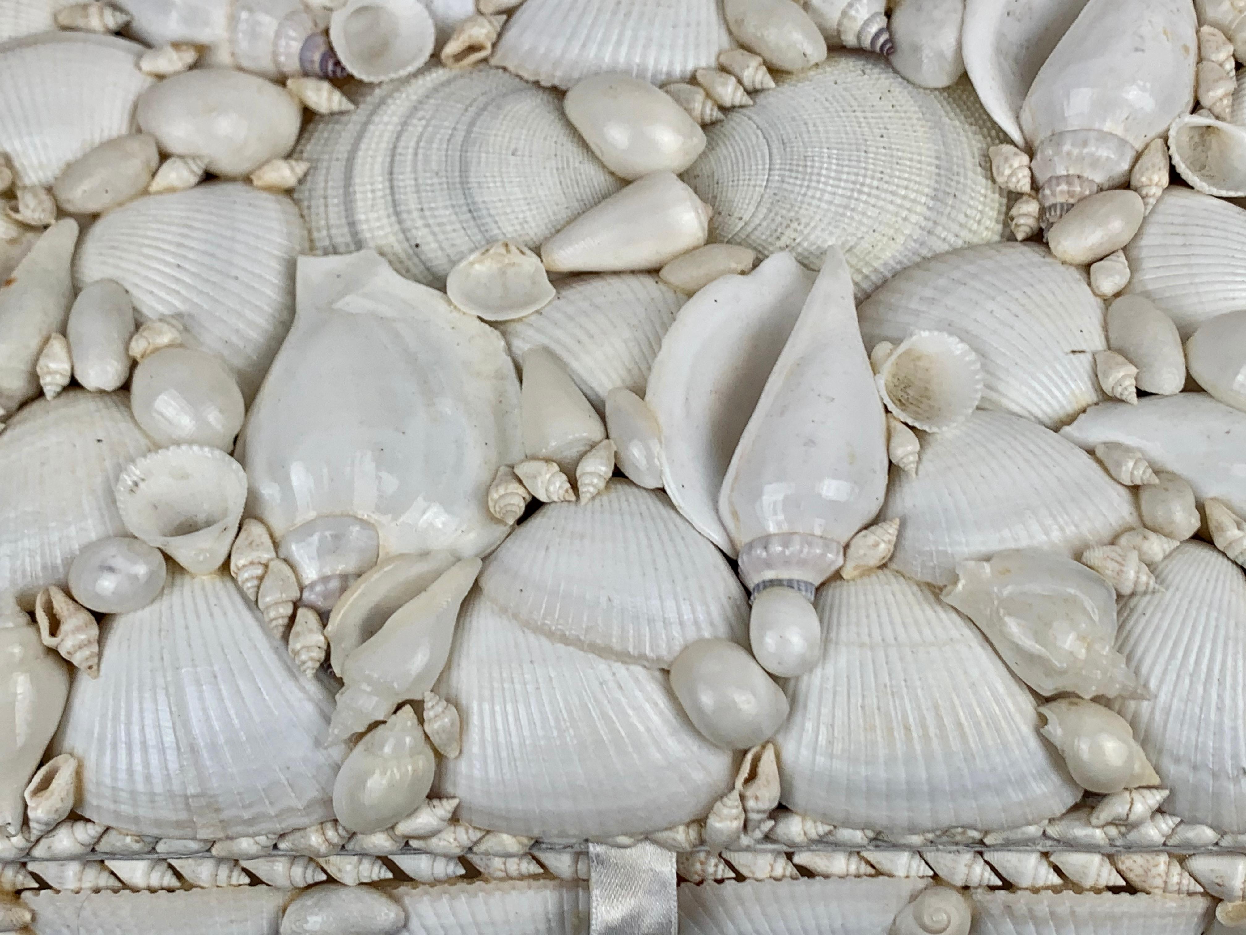 Contemporary Large Natural White Shell Encrusted Hinged Box