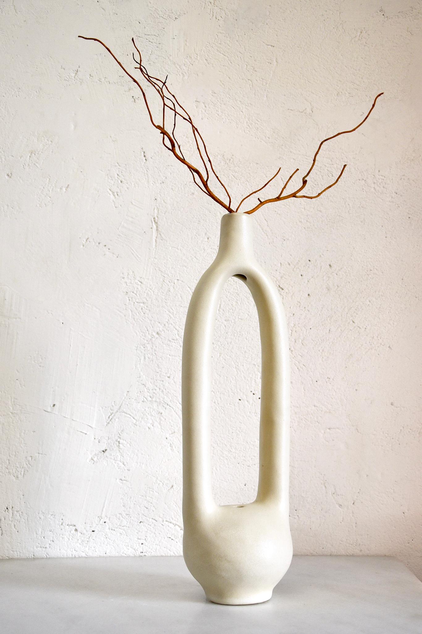 Modern Large White Single Stem Ceramic Vessel by Simone Bodmer-Turner