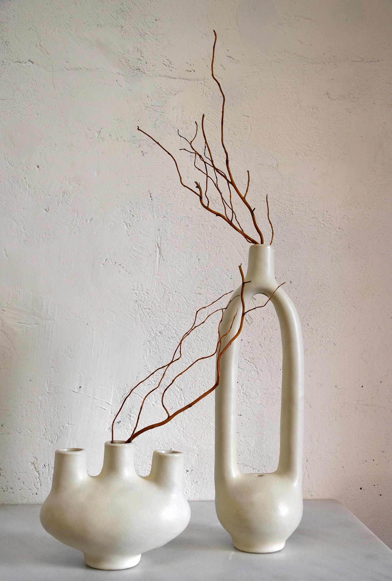 American Large White Single Stem Ceramic Vessel by Simone Bodmer-Turner
