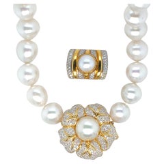 Retro Large White South Sea Pearls and Diamond Enhancers