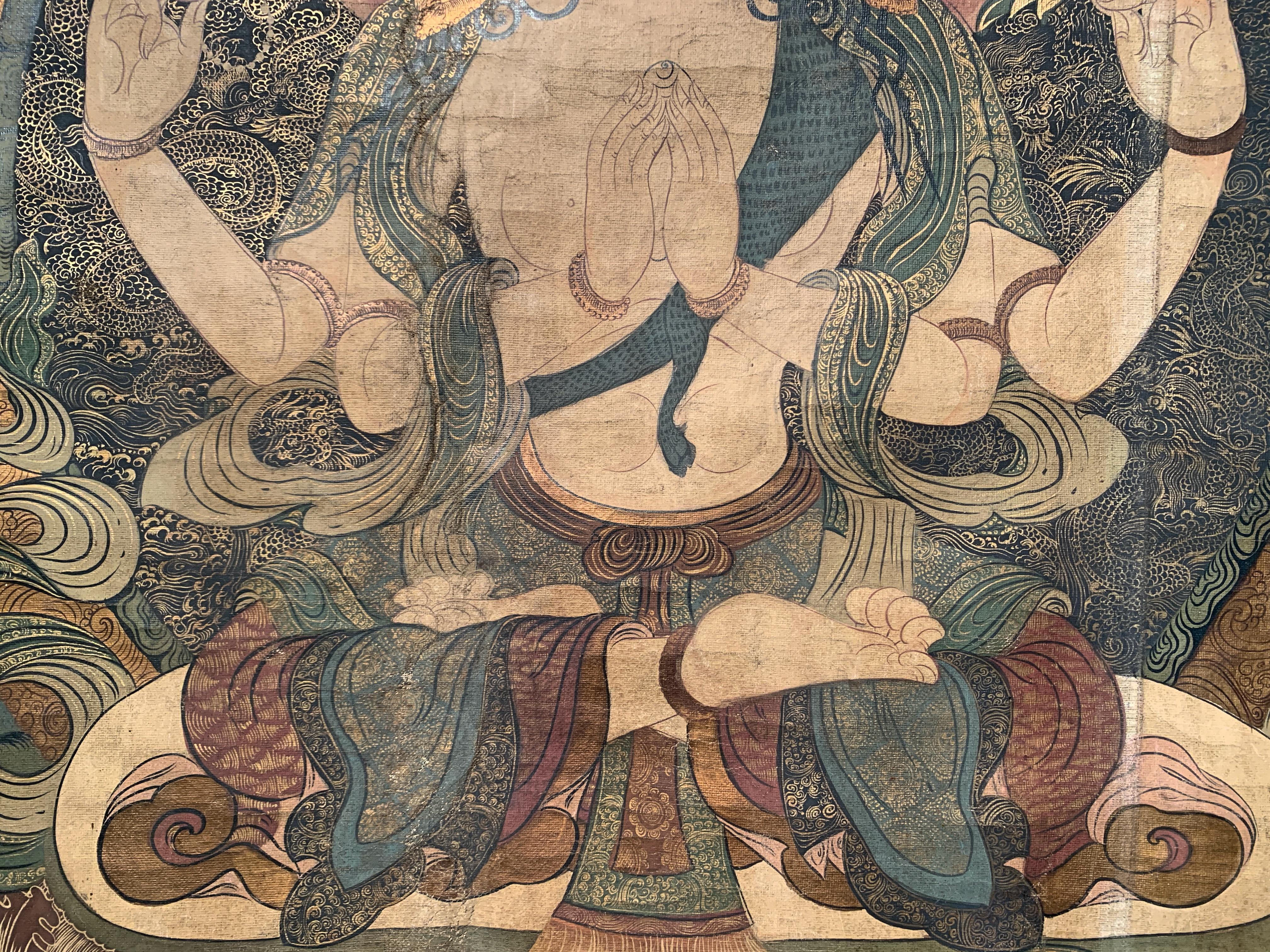 Large White Tara Painted Thangka, Dharamshala School, Mid-20th Century, India In Good Condition In Austin, TX