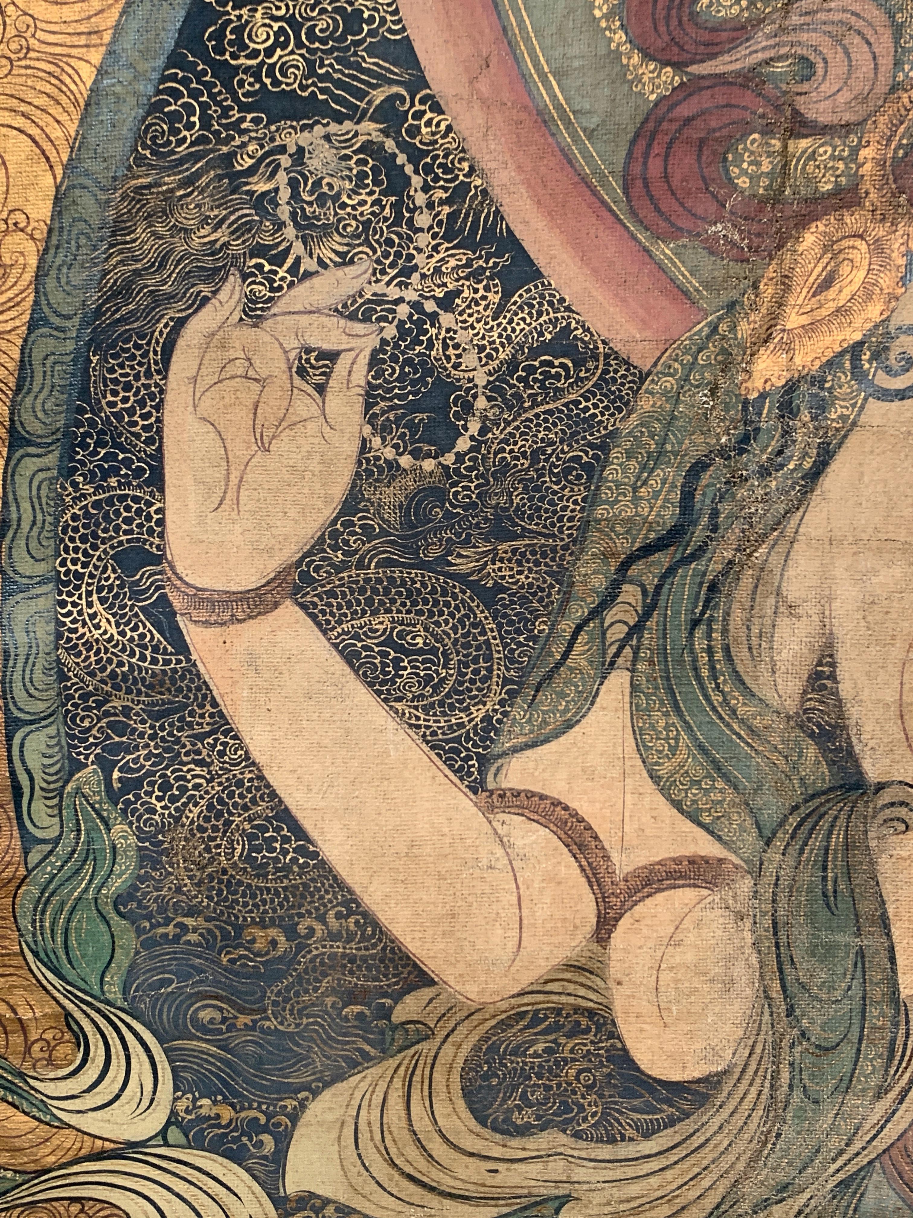 Canvas Large White Tara Painted Thangka, Dharamshala School, Mid-20th Century, India
