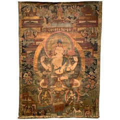 Large White Tara Painted Thangka, Dharamshala School, Mid-20th Century, India