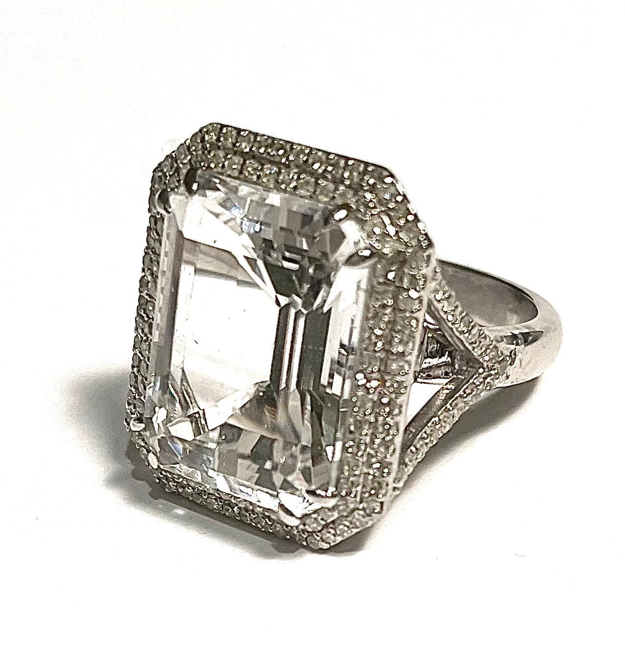 Artisan Large White Topaz and Pave Diamonds Ring For Sale