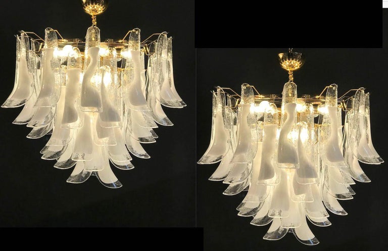 Blown Glass Large White Tulip Petals Murano Chandelier or Ceiling Light For Sale