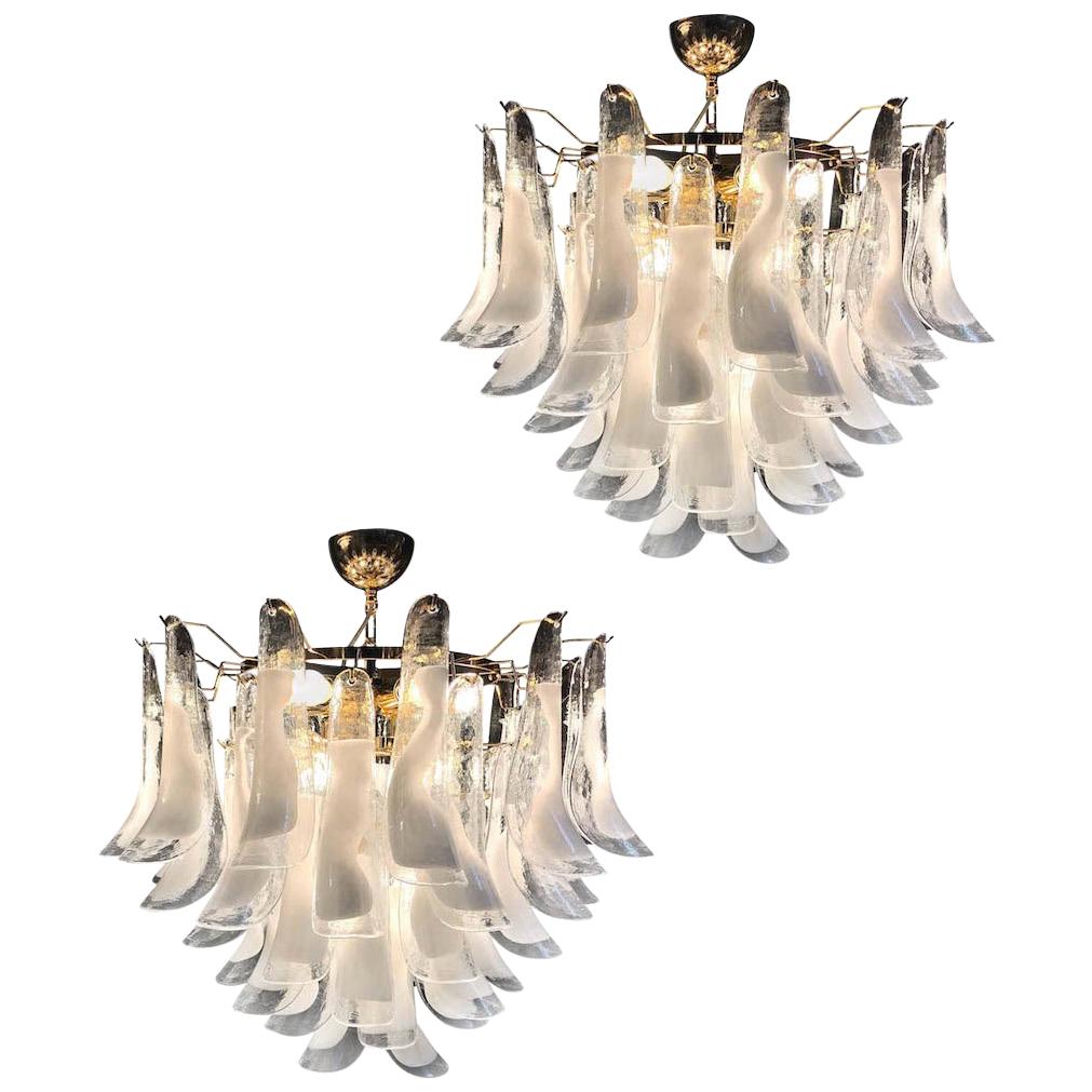 Large White Tulip Petals Murano Chandelier or Ceiling Light