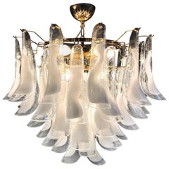 Large White Tulip Petals Murano Chandelier or Ceiling Light