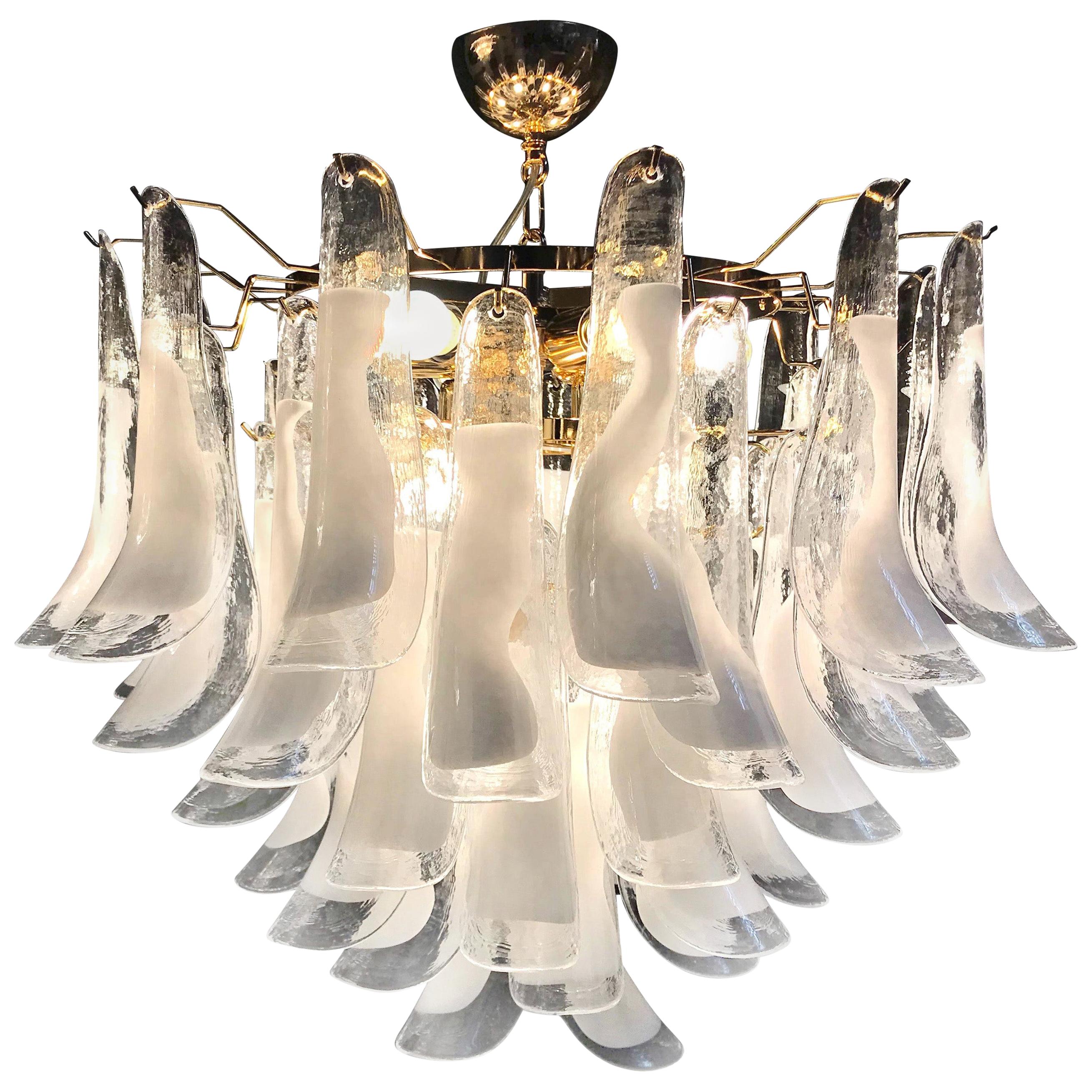 Large White Tulip Petals Murano Chandelier or Ceiling Light