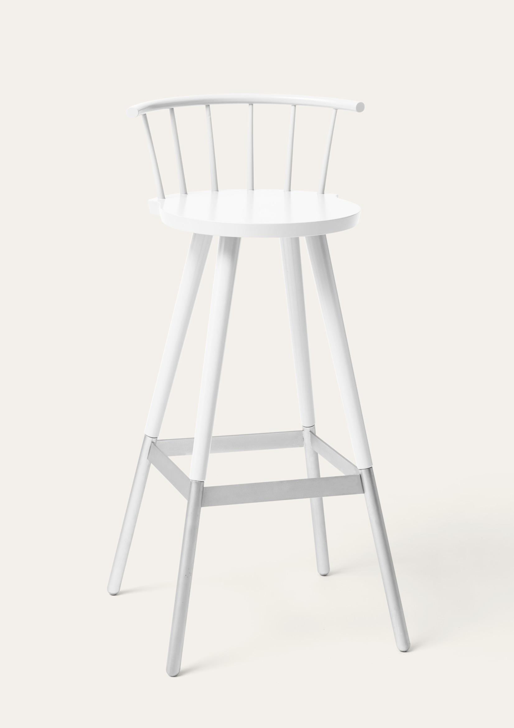 Large White Tupp barstool by Storängen Design
Dimensions: D 45 x W 45 x H 102 x SH 82 cm
Materials: birch wood, nickel plated steel.
Also available in other colors.

Give the bar some character! Tupp is avaliable in two heights, both with and