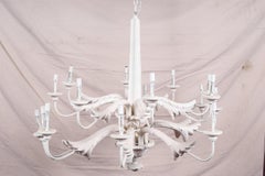 Large White Two-Tiered Leafy 16 Light Chandelier