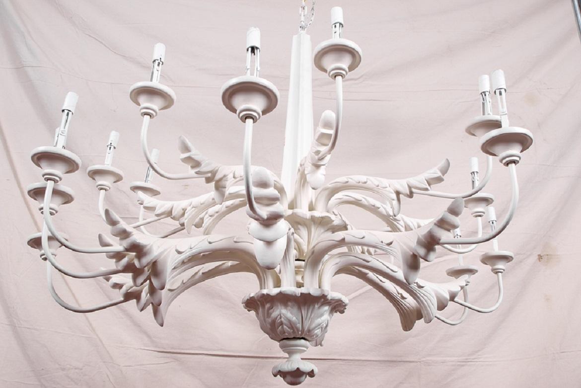 Gustavian Large White Two-Tiered Leafy 16 Light Chandelier