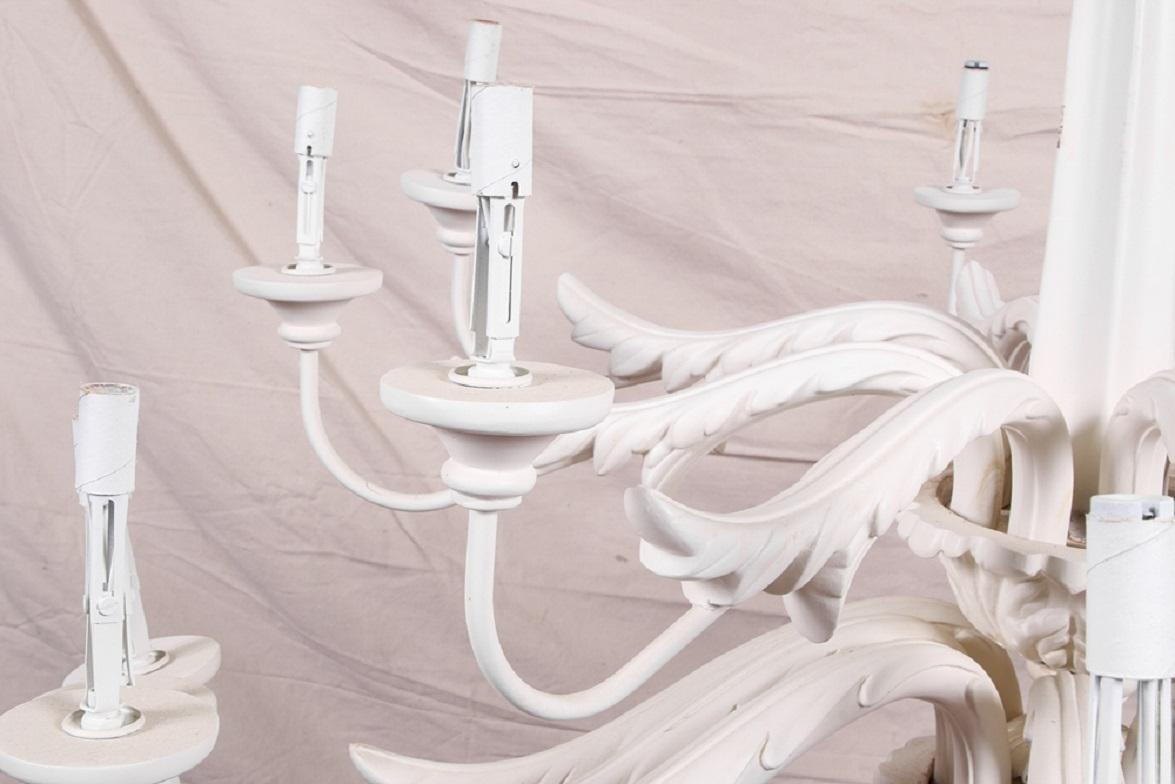 Large White Two-Tiered Leafy 16 Light Chandelier In Good Condition In Bridgeport, CT