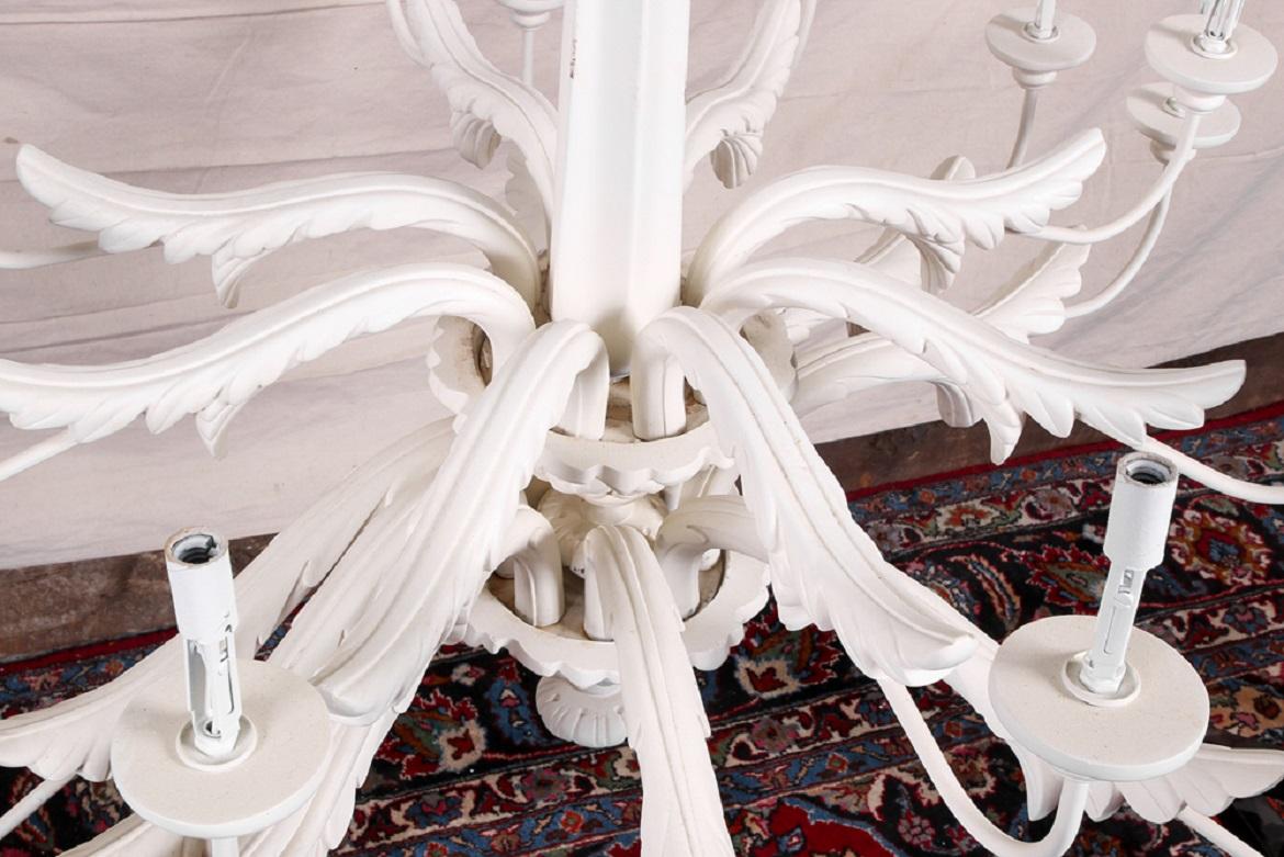 Large White Two-Tiered Leafy 16 Light Chandelier 1