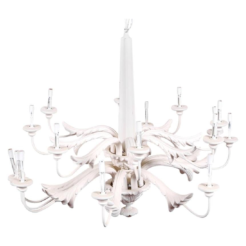 Large White Two-Tiered Leafy 16 Light Chandelier