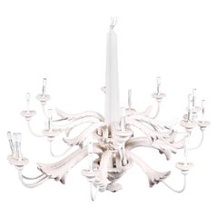 Large White Two-Tiered Leafy 16 Light Chandelier