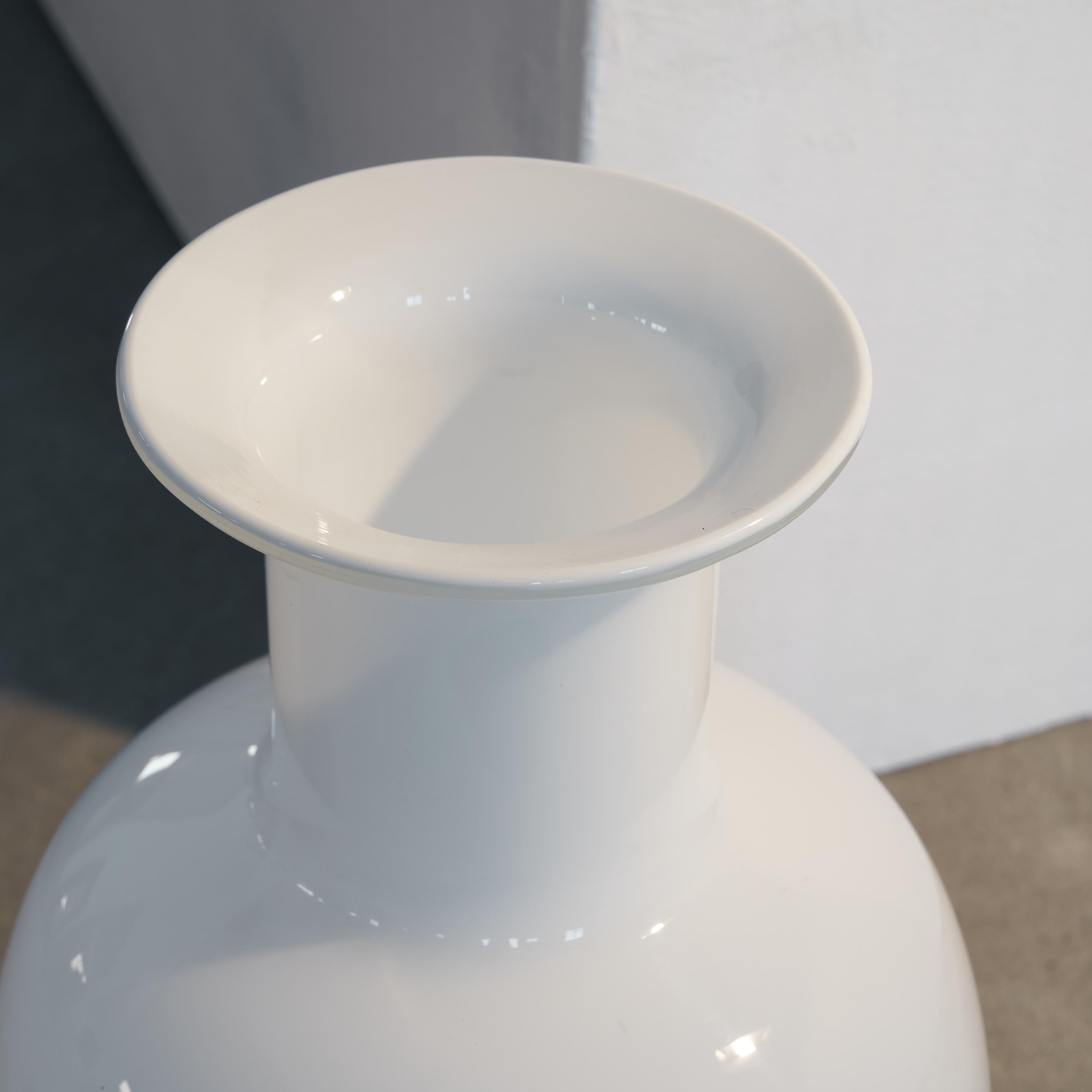 Mid-Century Modern Large White Vase in Opaline Glass by Vistosi For Sale