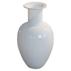 Retro Large White Vase in Opaline Glass by Vistosi