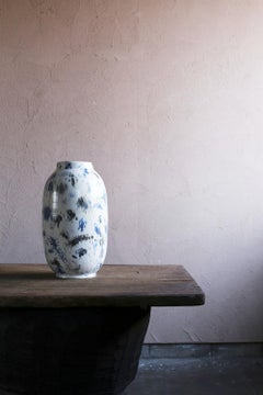 Large White Vase with abstract painting by Scarlet Pottery