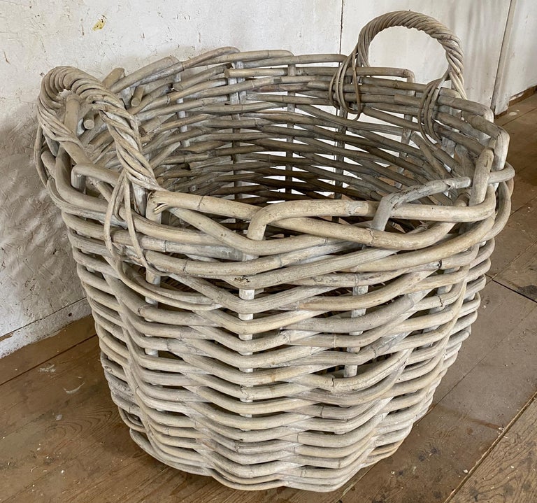 Country Large White Washed Wicker Basket For Sale