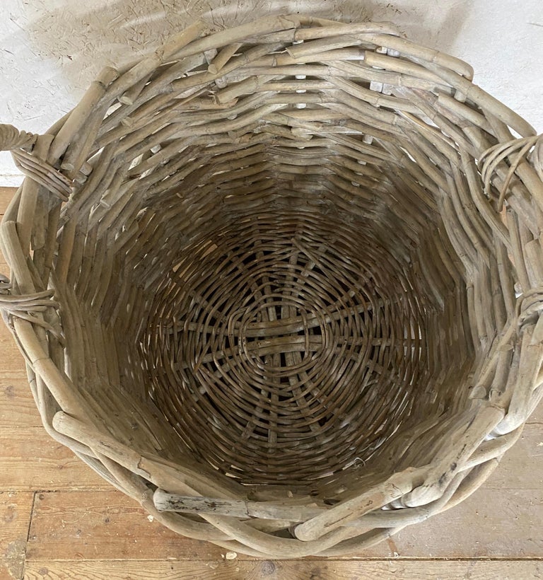 Hand-Crafted Large White Washed Wicker Basket For Sale
