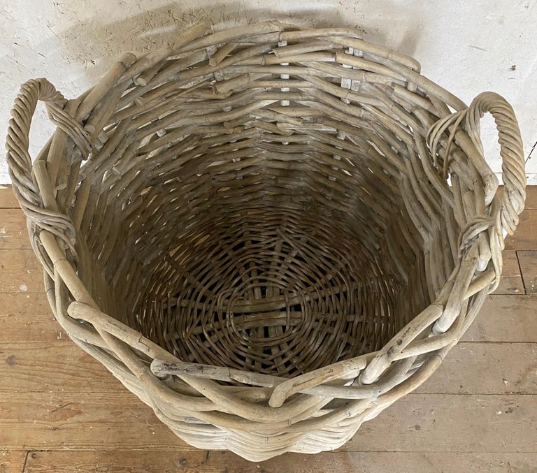 Large White Washed Wicker Basket In Good Condition For Sale In Great Barrington, MA