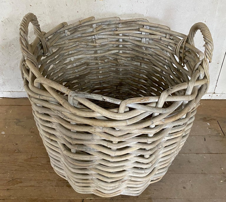 20th Century Large White Washed Wicker Basket For Sale