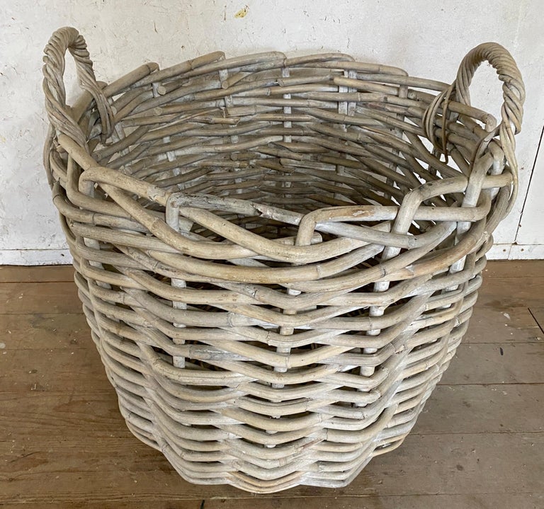 Large White Washed Wicker Basket For Sale