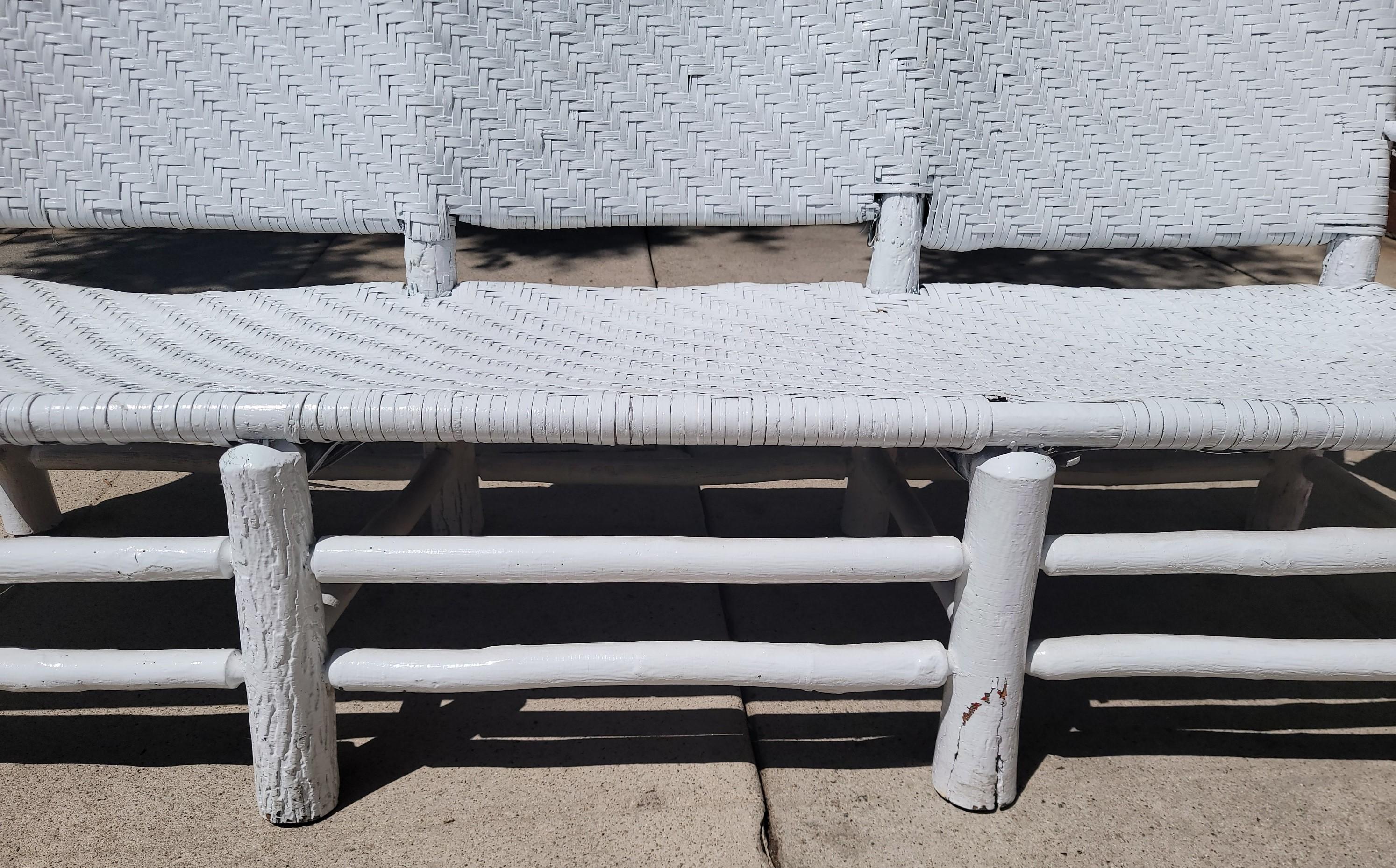 Adirondack Large Whited Painted Old Hickory Settee/Bench