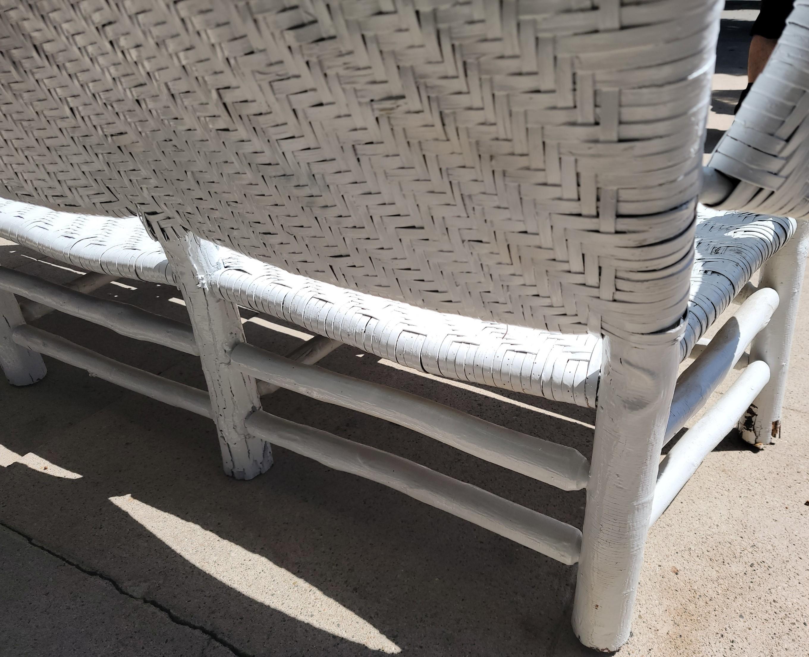Large Whited Painted Old Hickory Settee/Bench In Good Condition In Los Angeles, CA