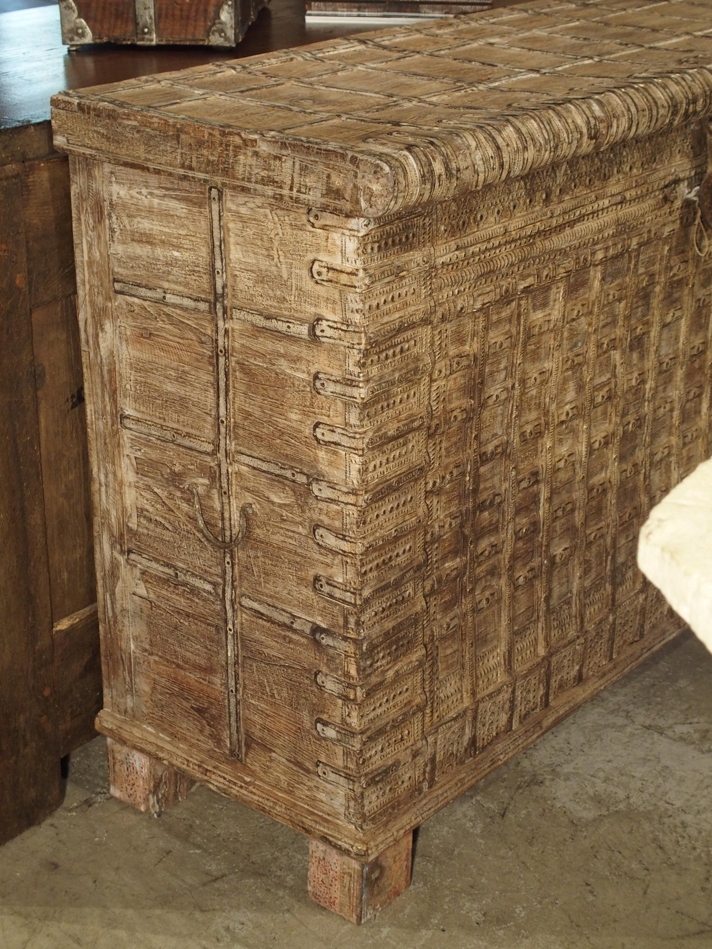 Contemporary Large Whitewashed Trunk from India Composed of Antique Elements