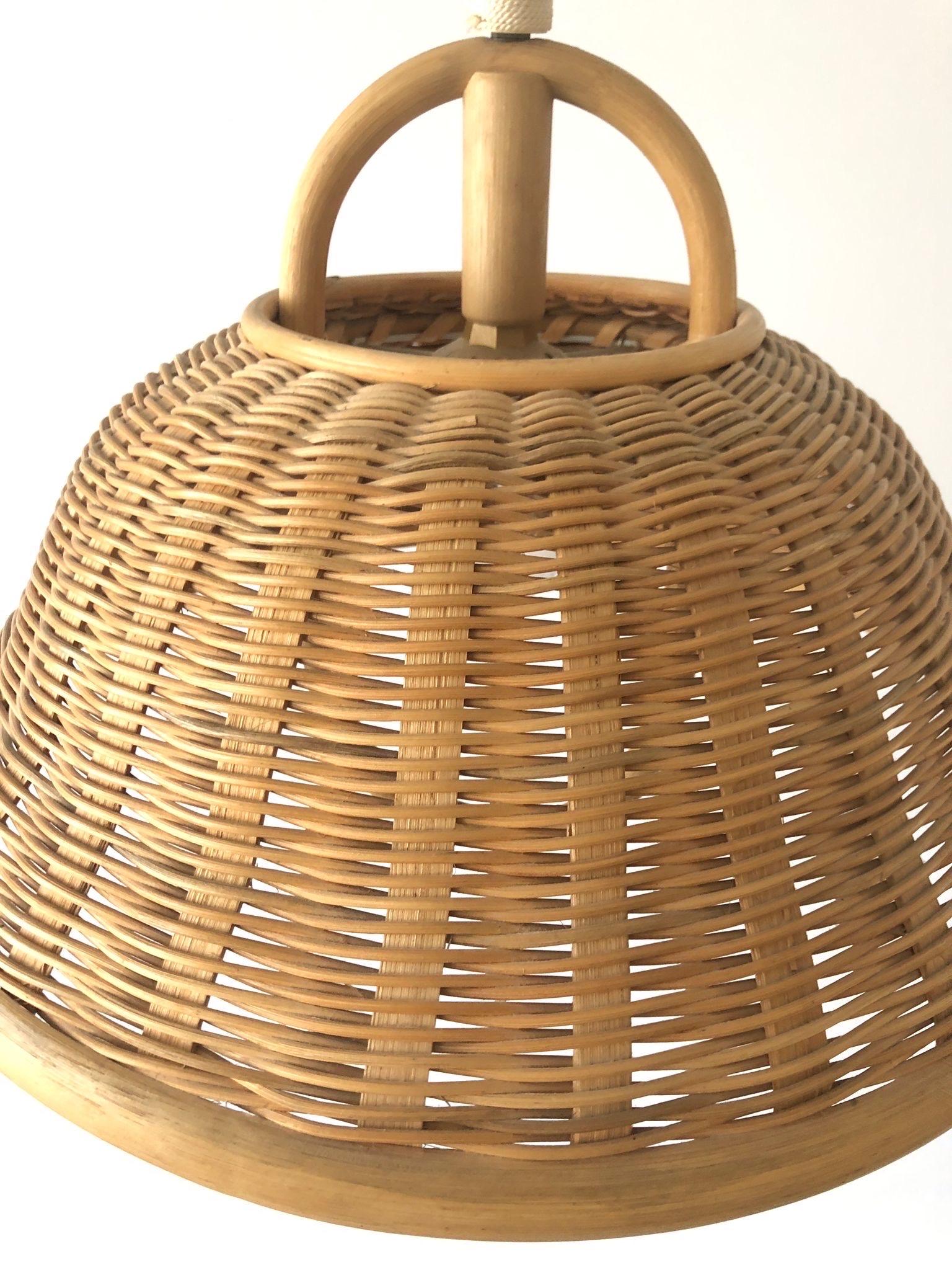 Mid-Century Modern Large Wicker Adjustable Shade Pendant Lamp, 1960s, Germany For Sale