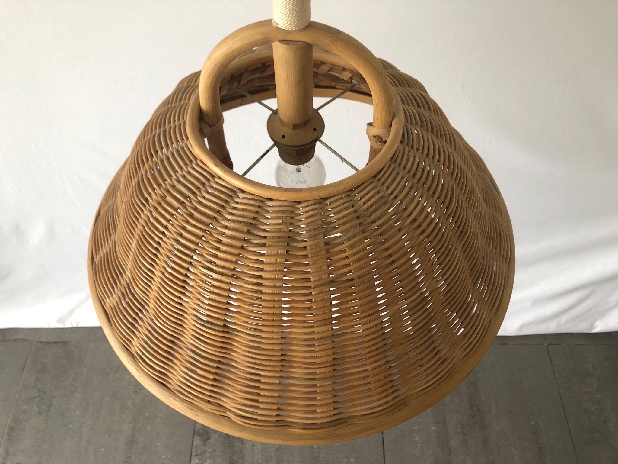 Large Wicker Adjustable Shade Pendant Lamp, 1960s, Germany For Sale 2