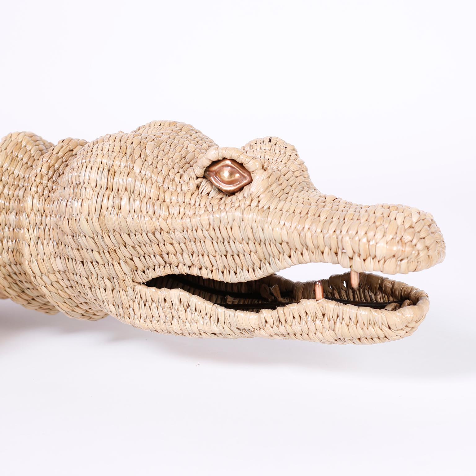 Folk Art Large Wicker Alligator