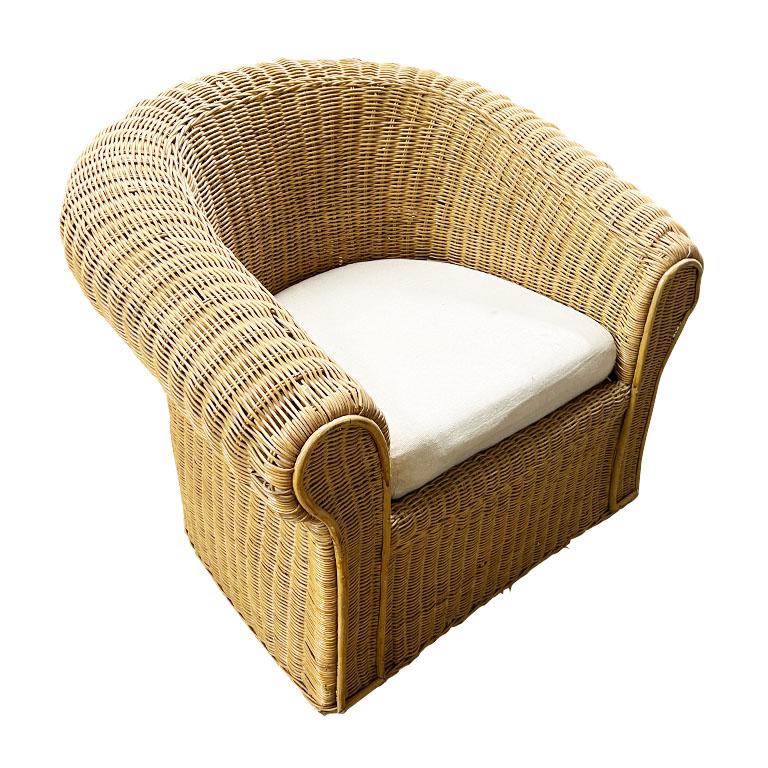 American Large Wicker and Bamboo Garden or Patio Chair In the Manner of Michael Taylor For Sale