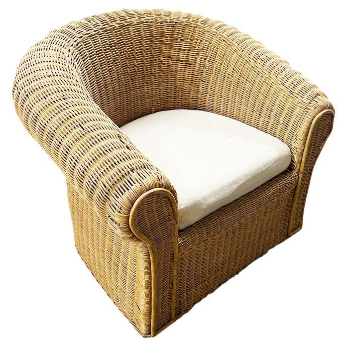 Large Wicker and Bamboo Garden or Patio Chair In the Manner of Michael Taylor For Sale