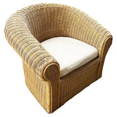 Large Wicker and Bamboo Garden or Patio Chair In the Manner of Michael Taylor