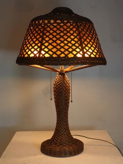 Large Wicker and Mica Table Lamp