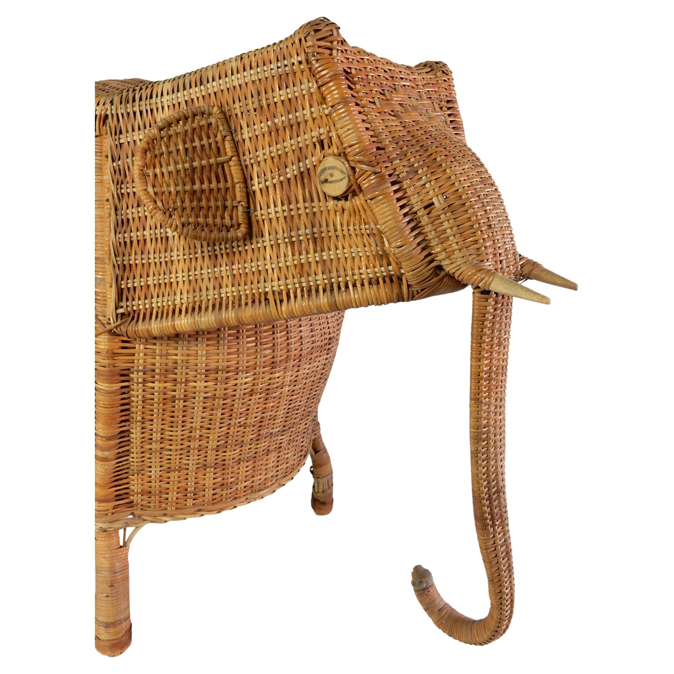 Large Wicker and Rattan Elephant Lidded Basket French, 1960s at 1stDibs