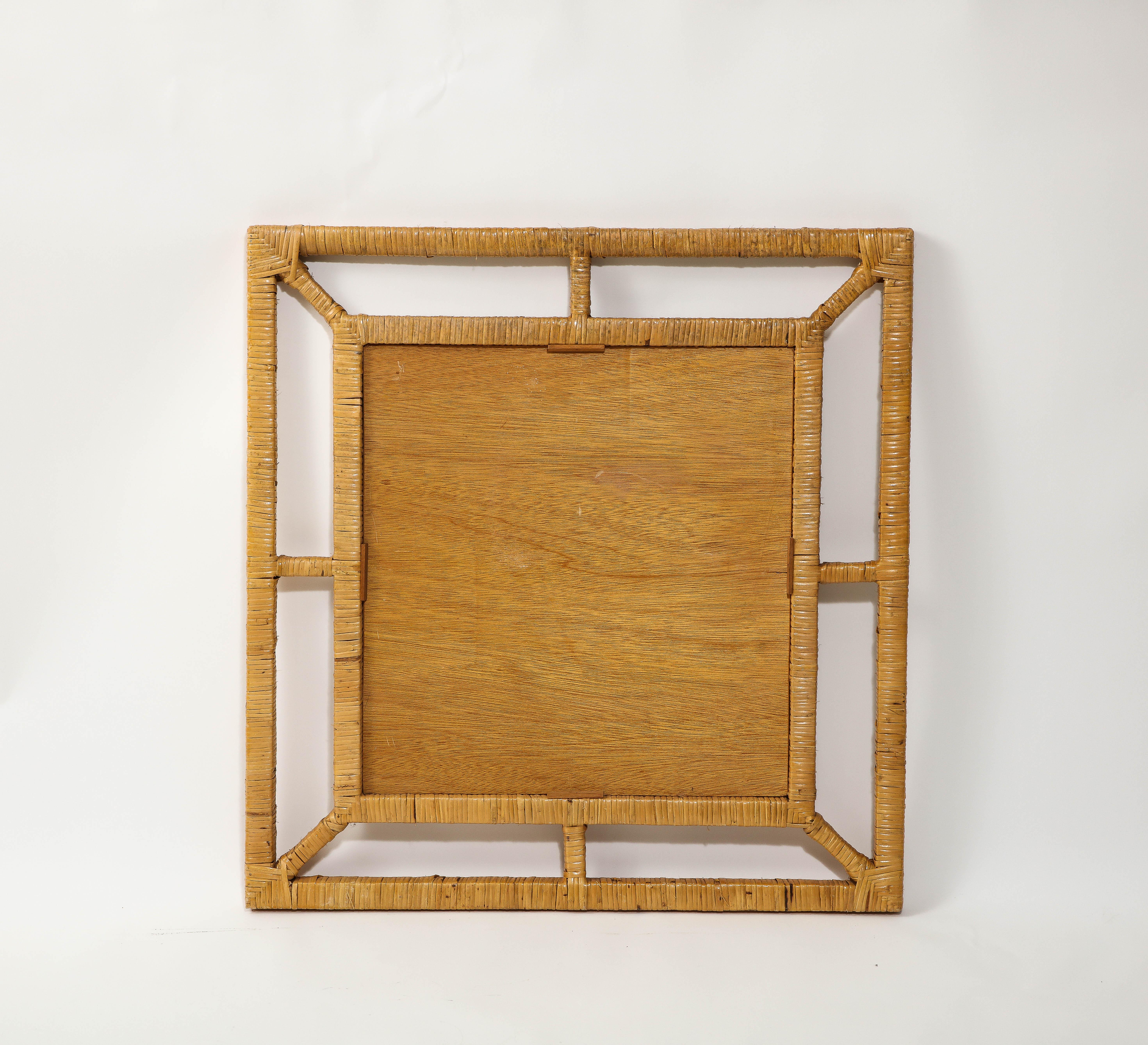 Grand miroir en osier et bois, France, années 1960 en vente 3