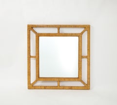 Large Wicker and Wood Mirror, France 1960's