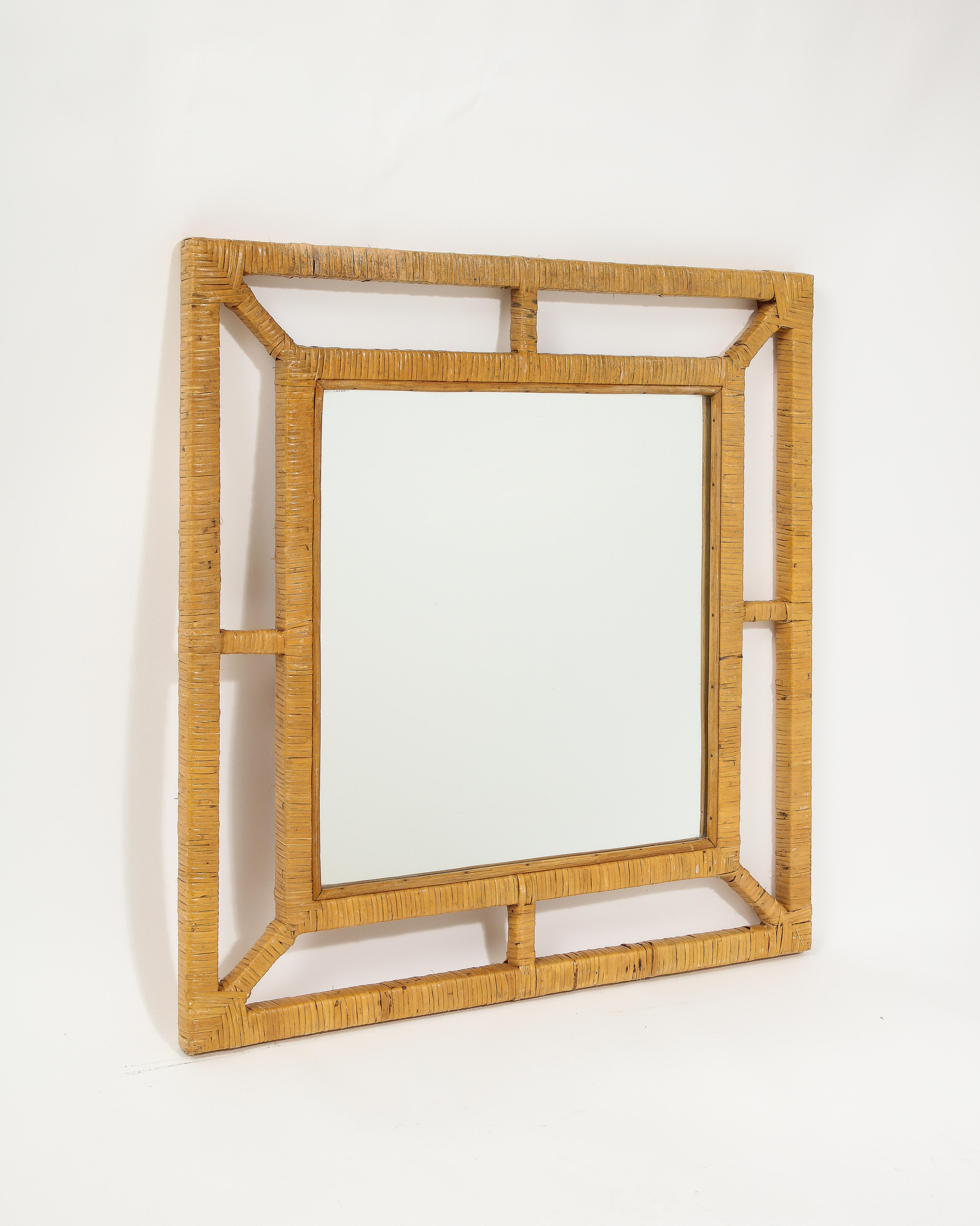 Large Wicker and Wood Mirror, France 1960's For Sale 1