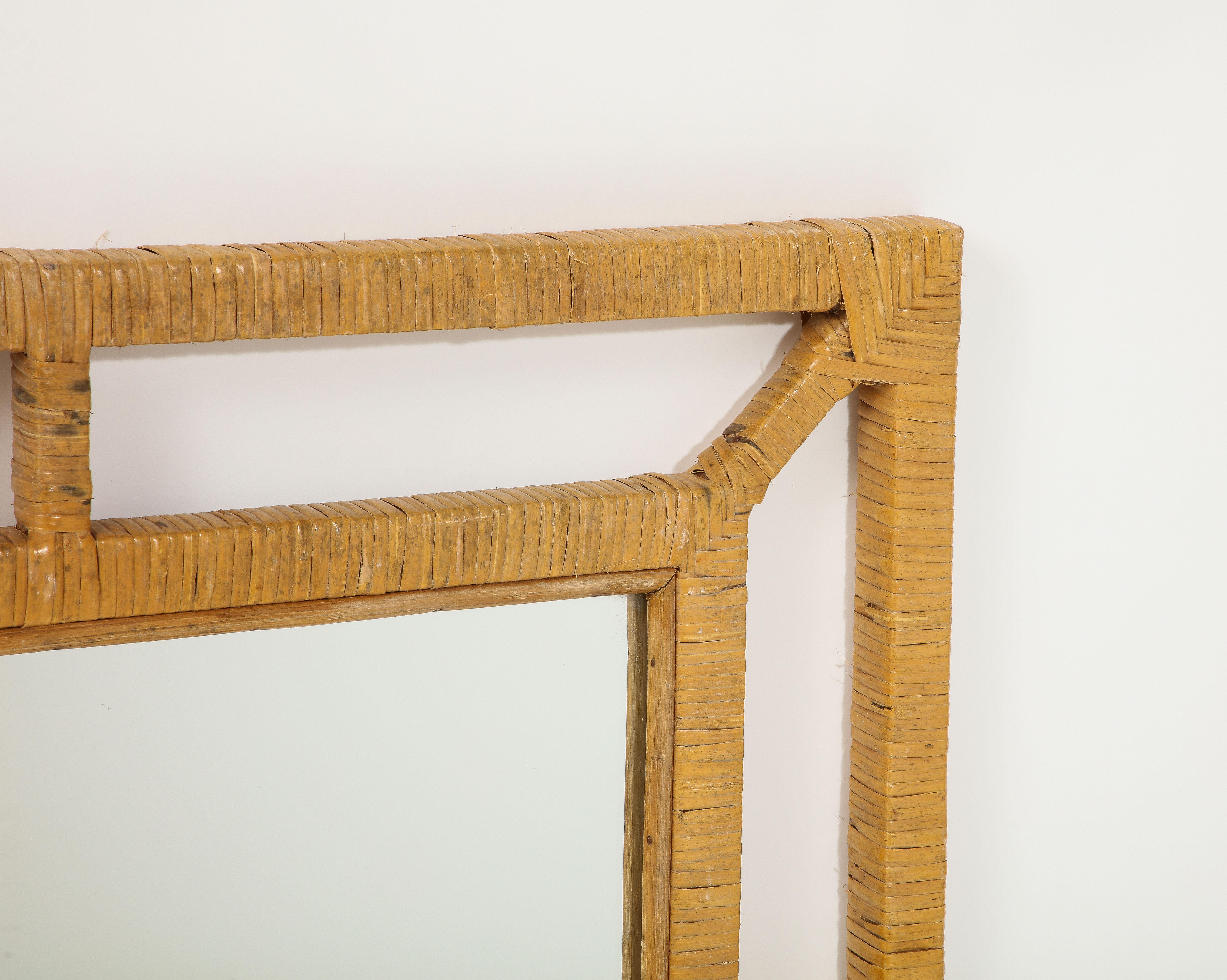 Large Wicker and Wood Mirror, France 1960's For Sale 2