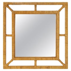 Large Wicker and Wood Mirror, France 1960's