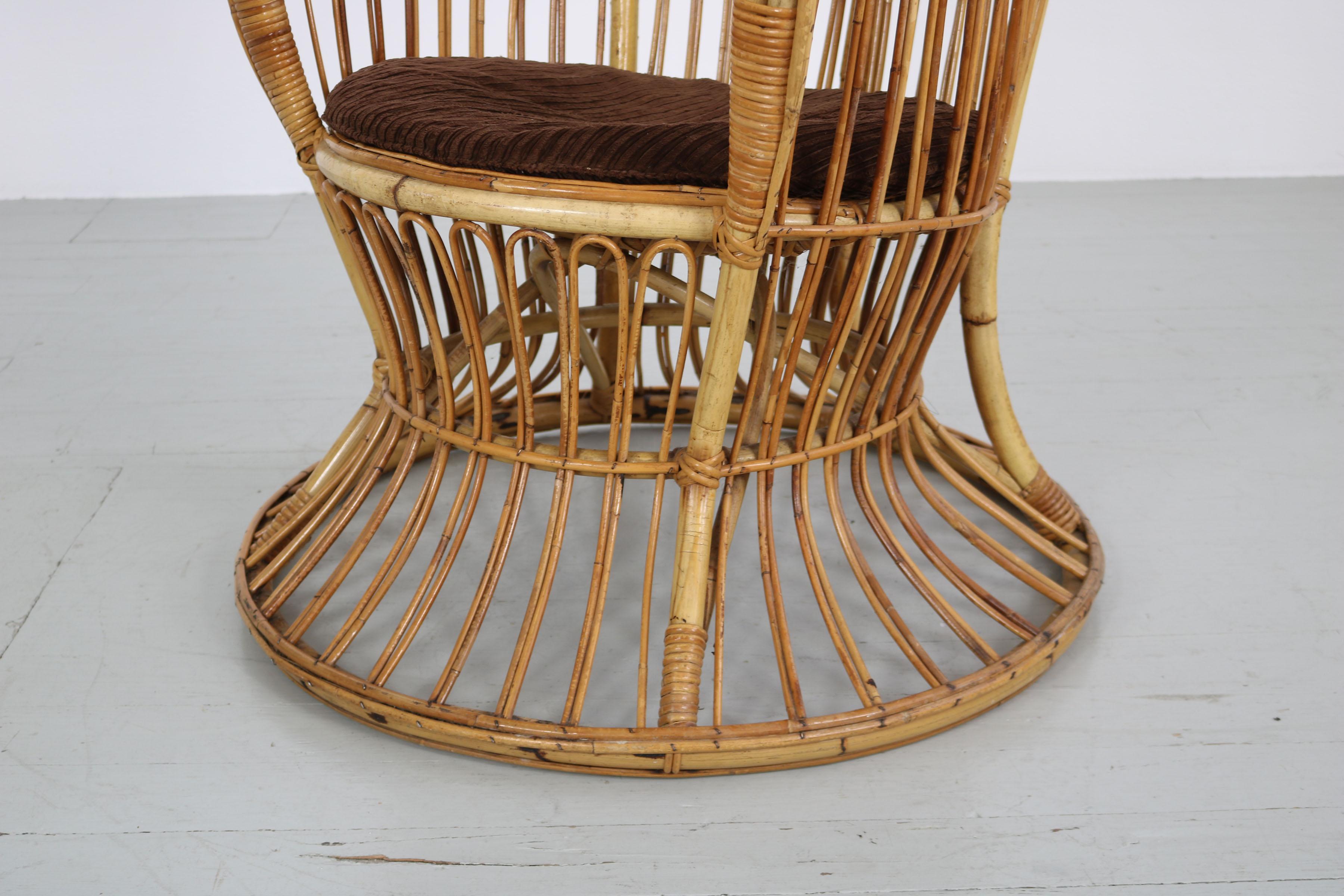Large Italian Wicker Armchair with High Backrest, 1950s 1