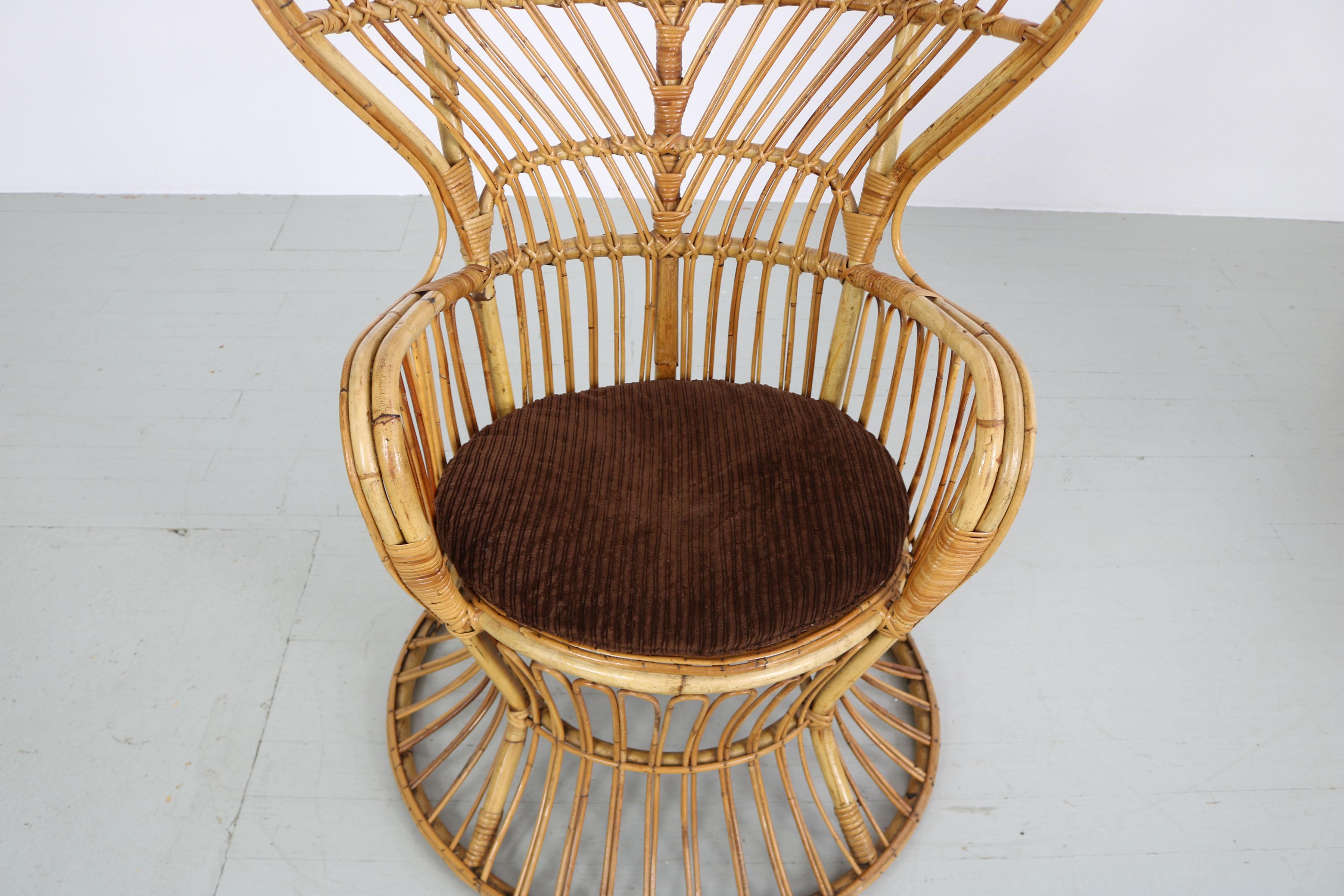 Large Italian Wicker Armchair with High Backrest, 1950s 8