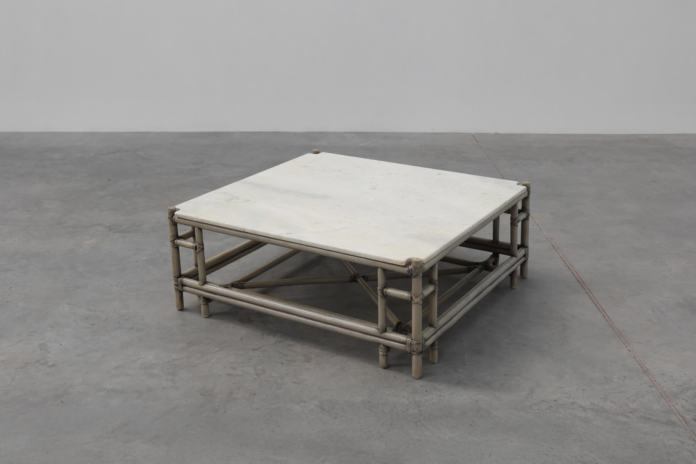 Italy / 1980 / Coffee Table / Attila / Gasparucci Italo / bamboo, marble / Mid-century / Vintage

Very large grey-green “Attila” Wicker Coffee Table with a rare white and green marble top. This table was designed and manufactured in the 1980s by