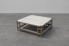 Large Wicker “Attila” Series Coffee Table with marble top by Gasparucci Italy